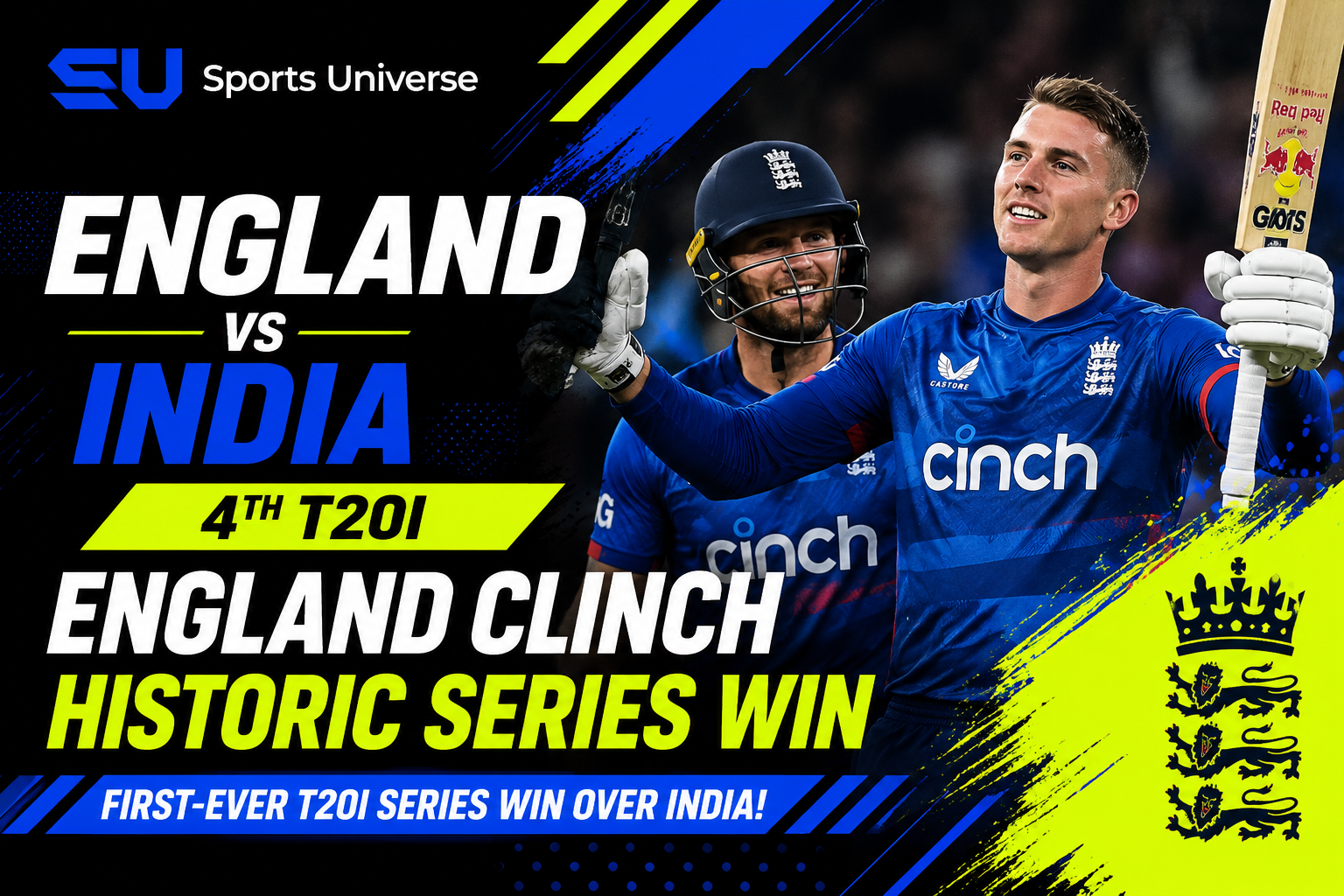 England vs India 4th T20I featured image showing England players celebrating their historic T20 seri