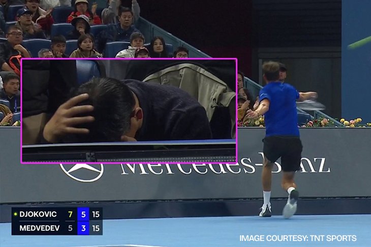 Daniil Medvedev during his Beijing Open match against Novak Djokovic before being disqualified